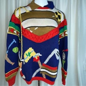 Berek Vintage Handknit Sports Tennis Ski Golf Crewneck Sweater